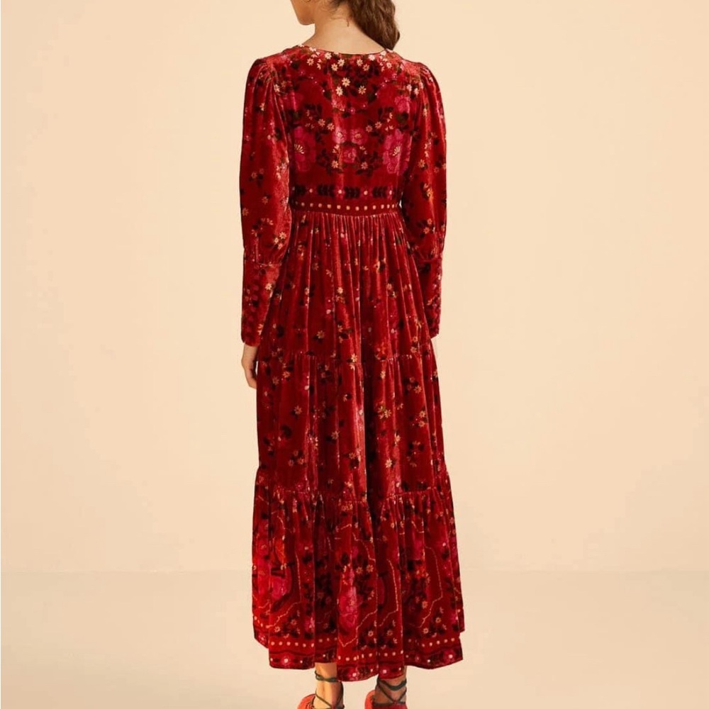 Farm Rio Romantic Garden Red Maxi Dress-small. Velvet - Picture 4 of 4